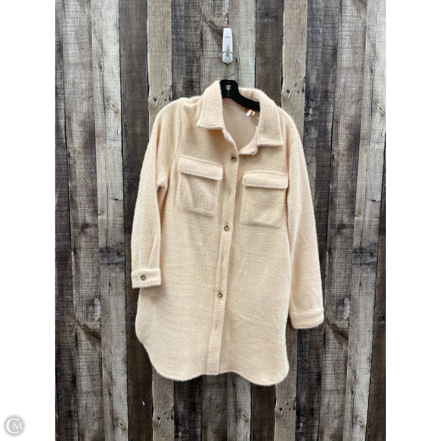 Jacket Shirt By Skies Are Blue In Peach, Size: S