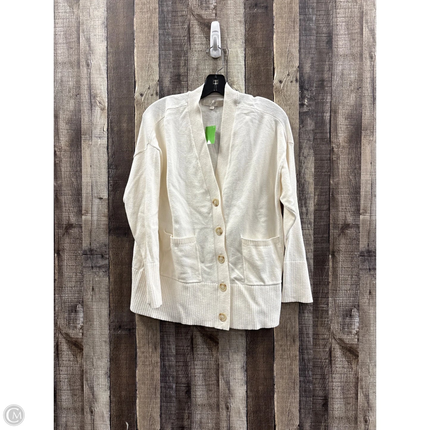 Sweater Cardigan By Loft In Ivory, Size: L