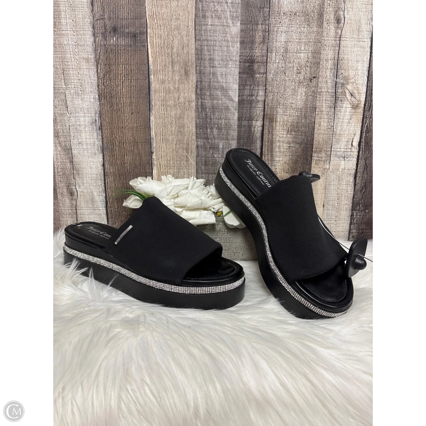 Sandals Heels Wedge By Juicy Couture In Black, Size: 10