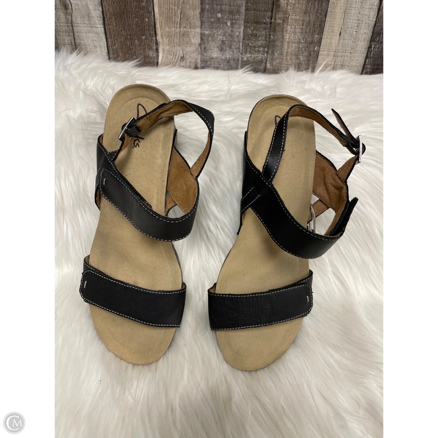 Sandals Heels Wedge By Clarks In Black, Size: 11