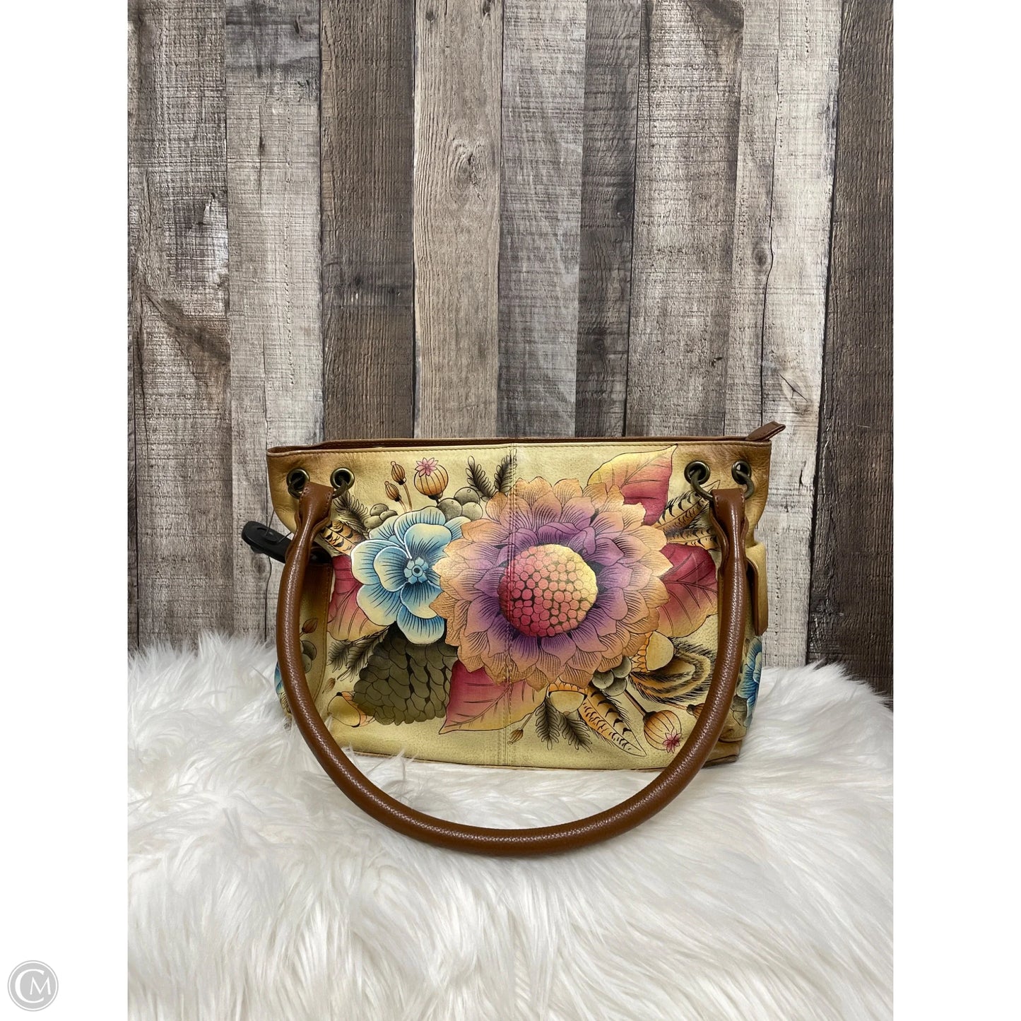 Handbag Leather By Anna, Size: Medium
