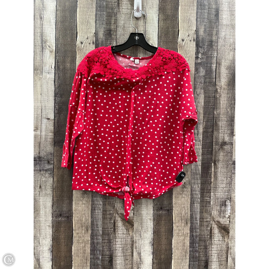 Top 3/4 Sleeve By Elle In Red & White, Size: M