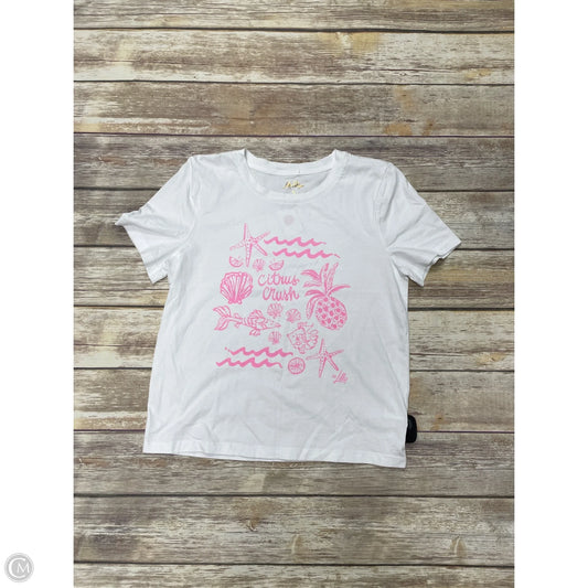 Top Short Sleeve Designer By Lilly Pulitzer In Pink & White, Size: S