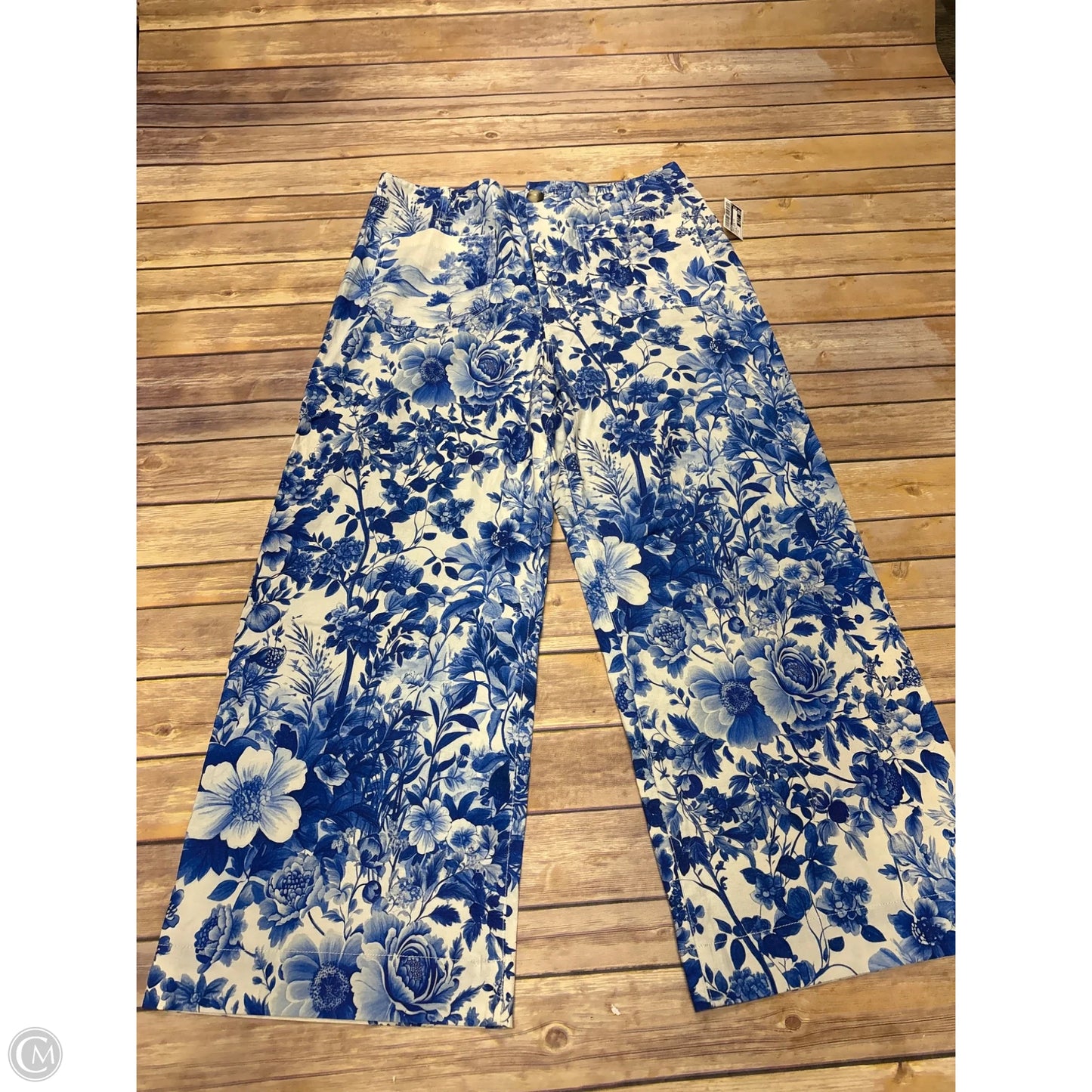 Pants Wide Leg By Maeve In Blue & White, Size: 14