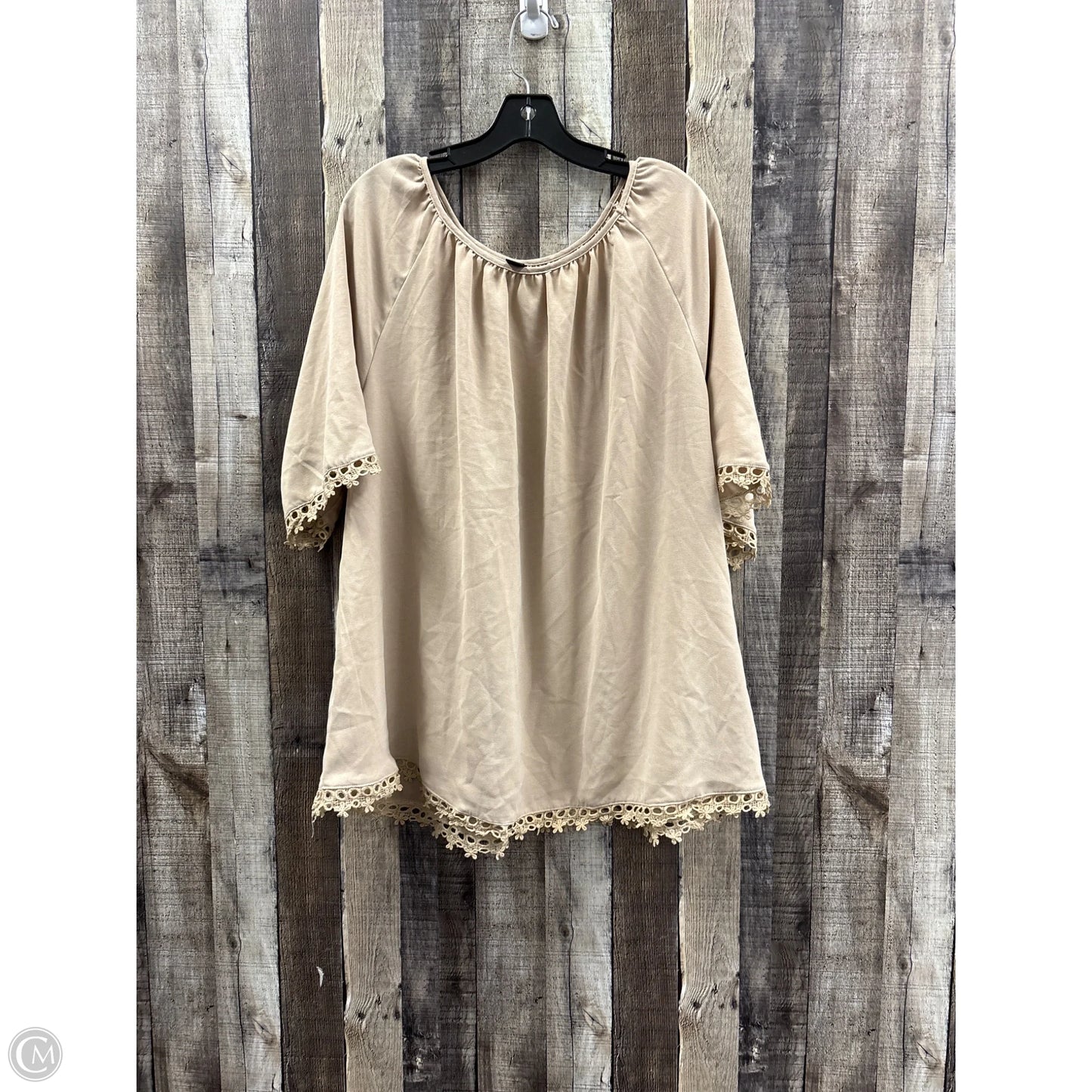 Top Short Sleeve By Emery Rose In Tan, Size: 3x