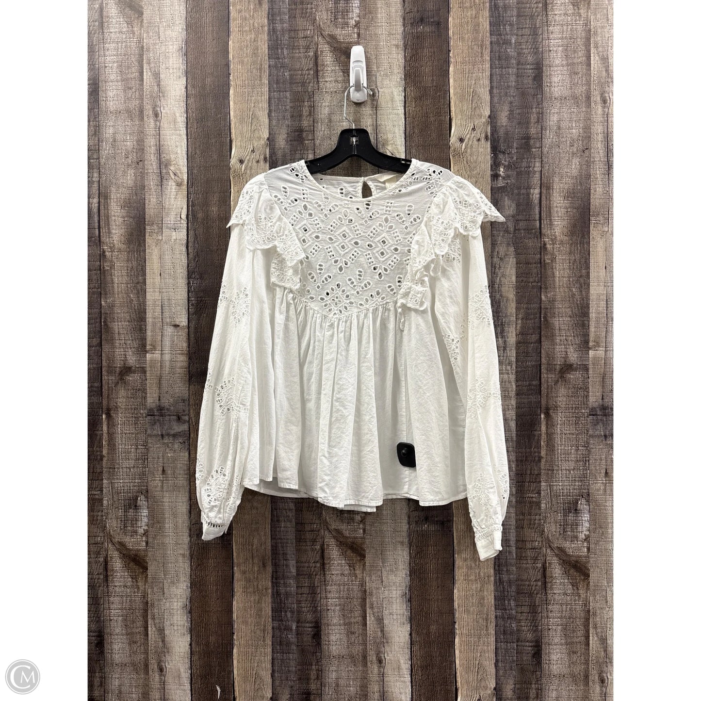 Top Long Sleeve By H&m In White, Size: M