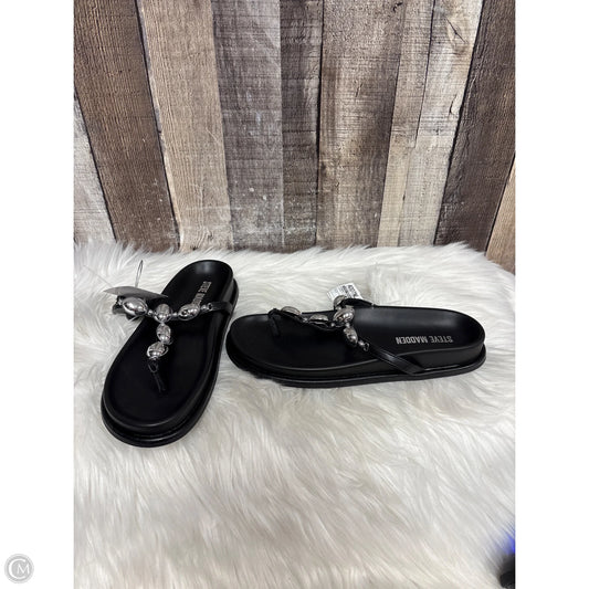 Sandals Flats By Steve Madden In Black & Silver, Size: 7