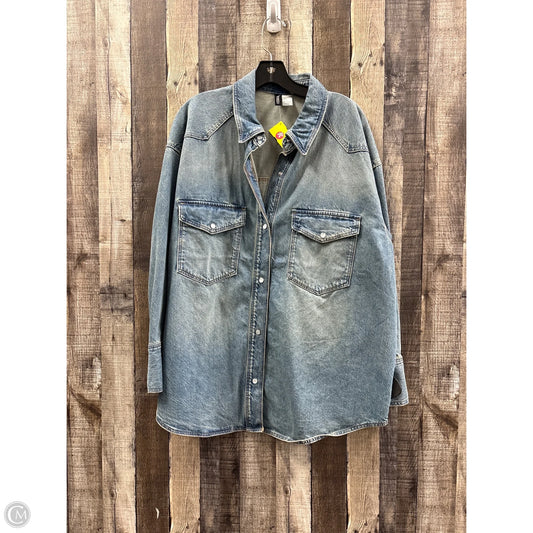 Jacket Shirt By Divided In Blue Denim, Size: L