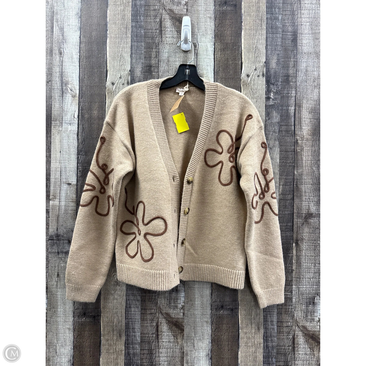 Sweater Cardigan By Hem & Thread In Tan, Size: M