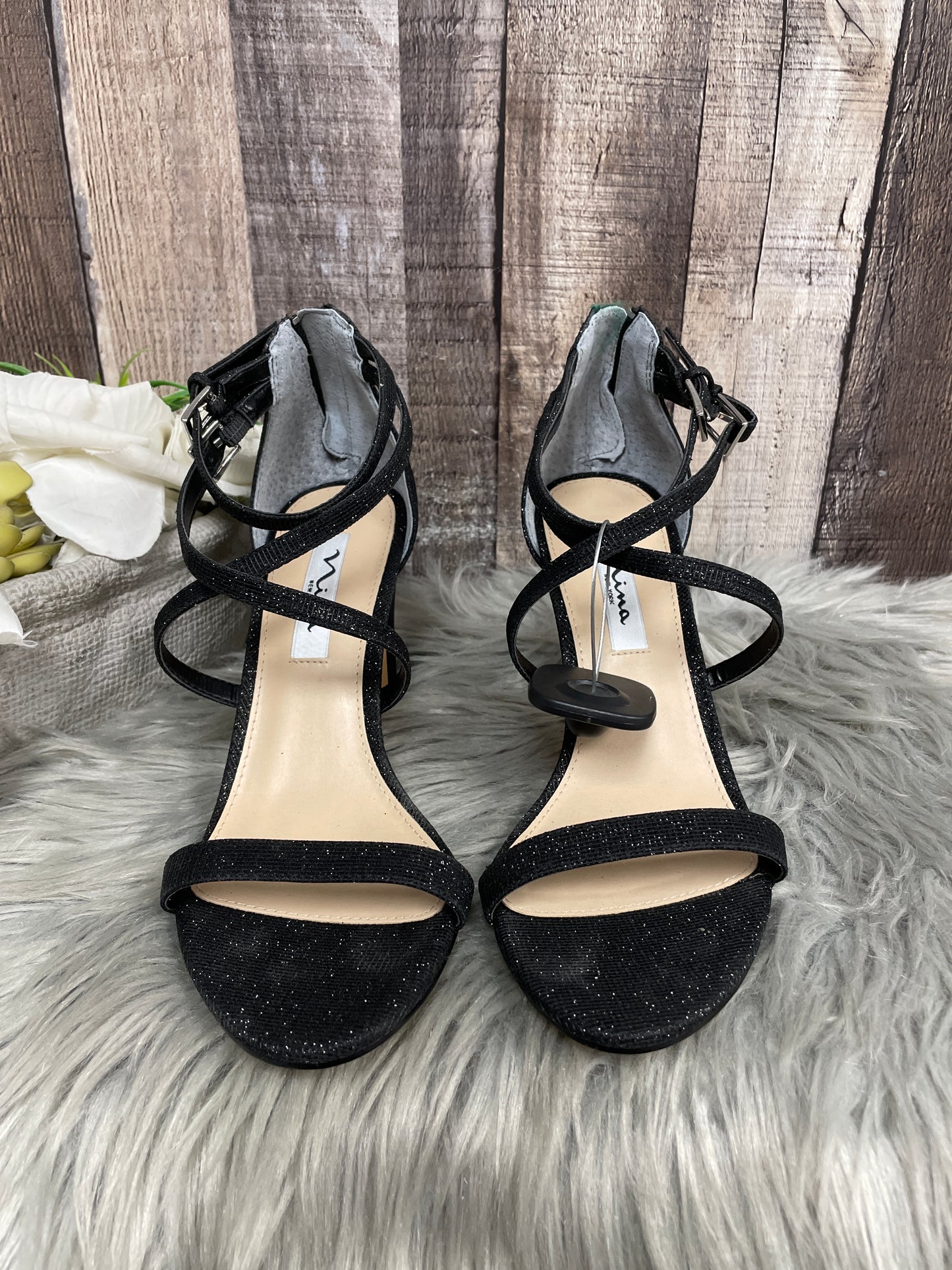 Sandals Heels Block By Nina In Black, Size: 8.5