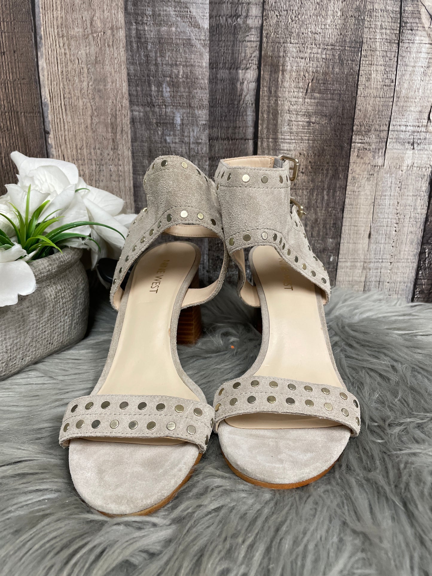 Sandals Heels Block By Nine West In Tan, Size: 7.5