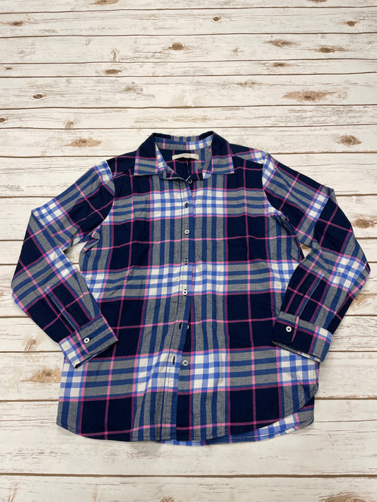 Top Long Sleeve By Loft In Plaid Pattern, Size: S