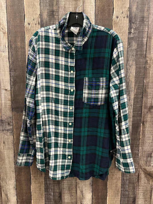 Top Long Sleeve By Gap In Plaid Pattern, Size: L