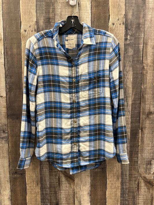 Top Long Sleeve By American Eagle In Plaid Pattern, Size: Xs