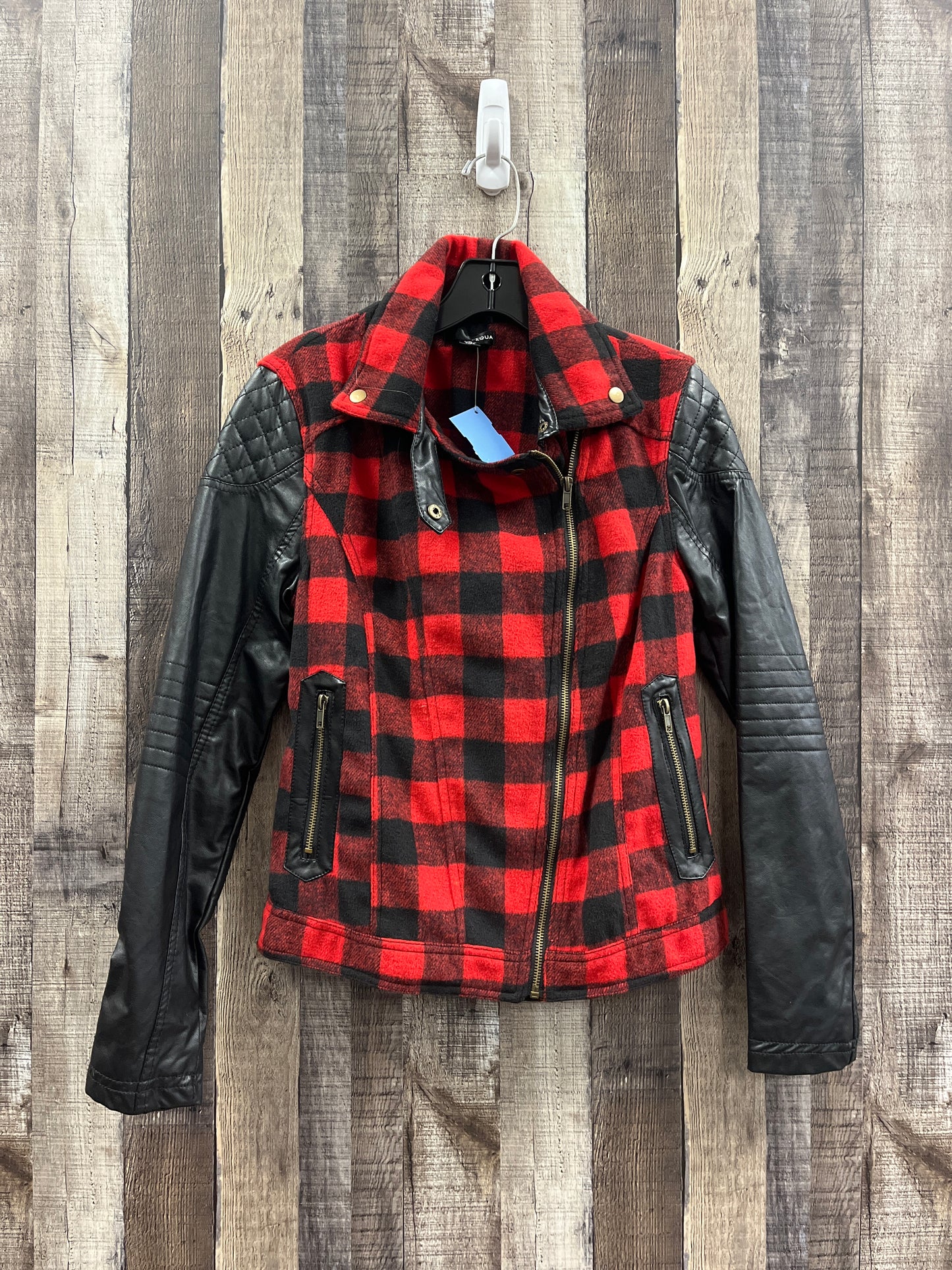 Jacket Moto By Aqua In Black & Red, Size: S