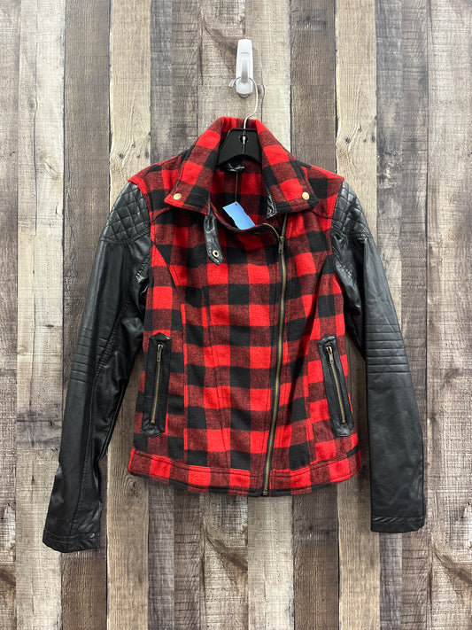 Jacket Moto By Aqua In Black & Red, Size: S