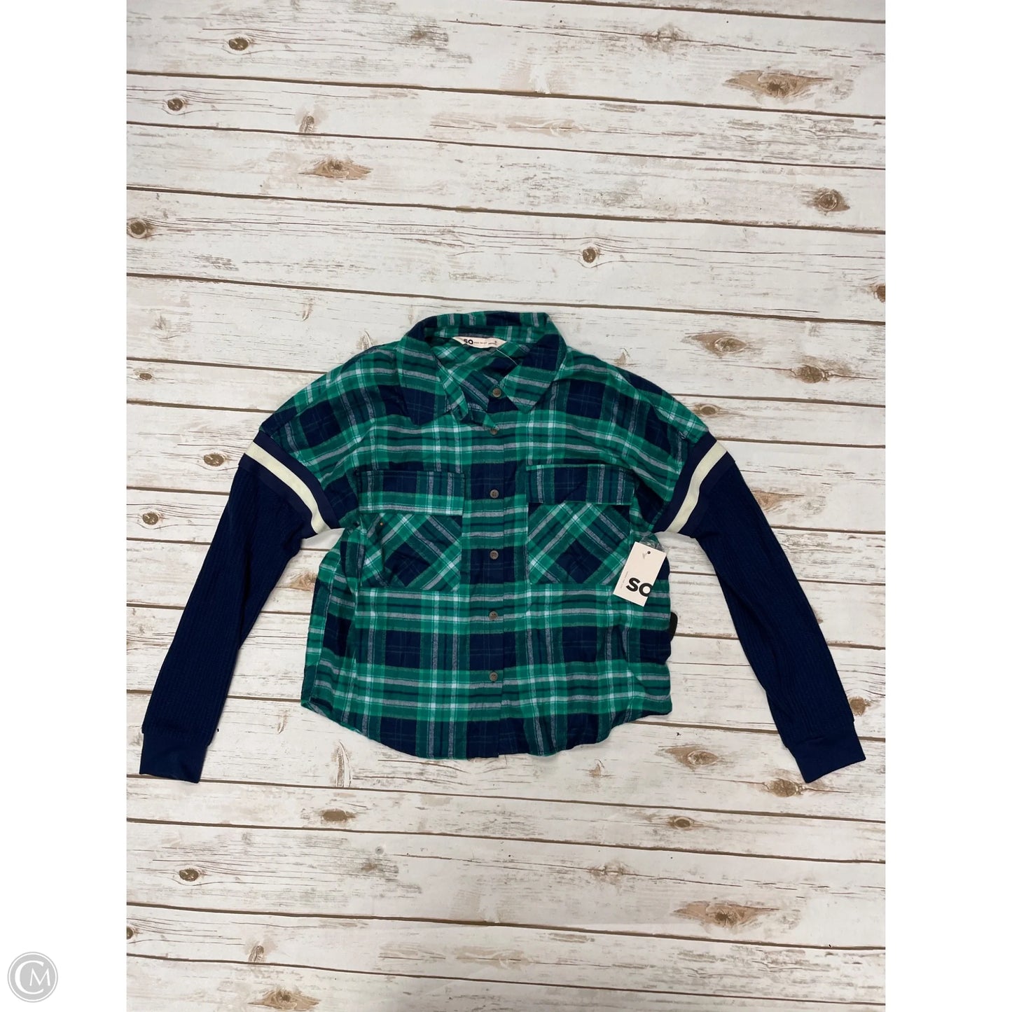 Top Long Sleeve By So In Blue & Green, Size: S
