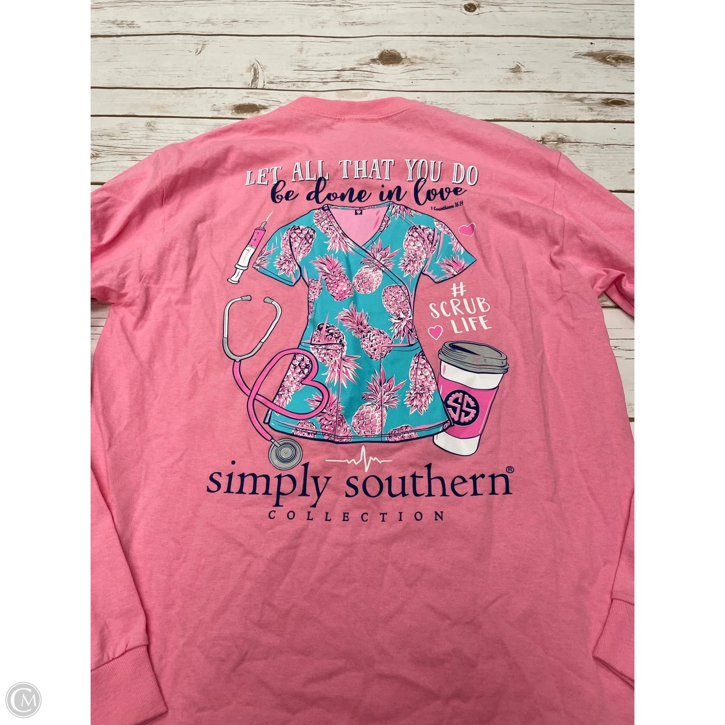 Top Long Sleeve By Simply Southern In Pink, Size: M