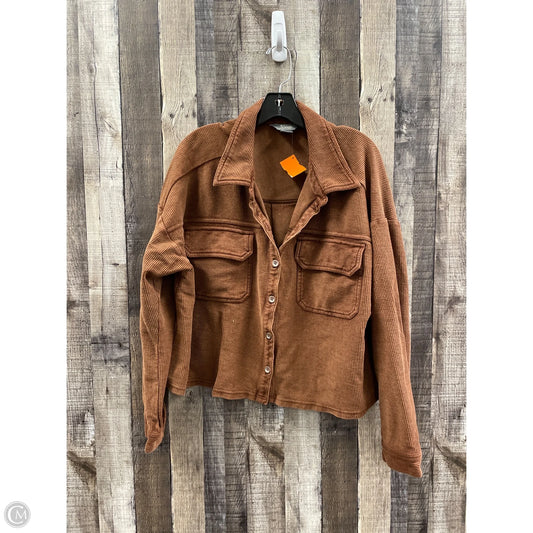 Jacket Shirt By Natural Reflections In Brown, Size: L