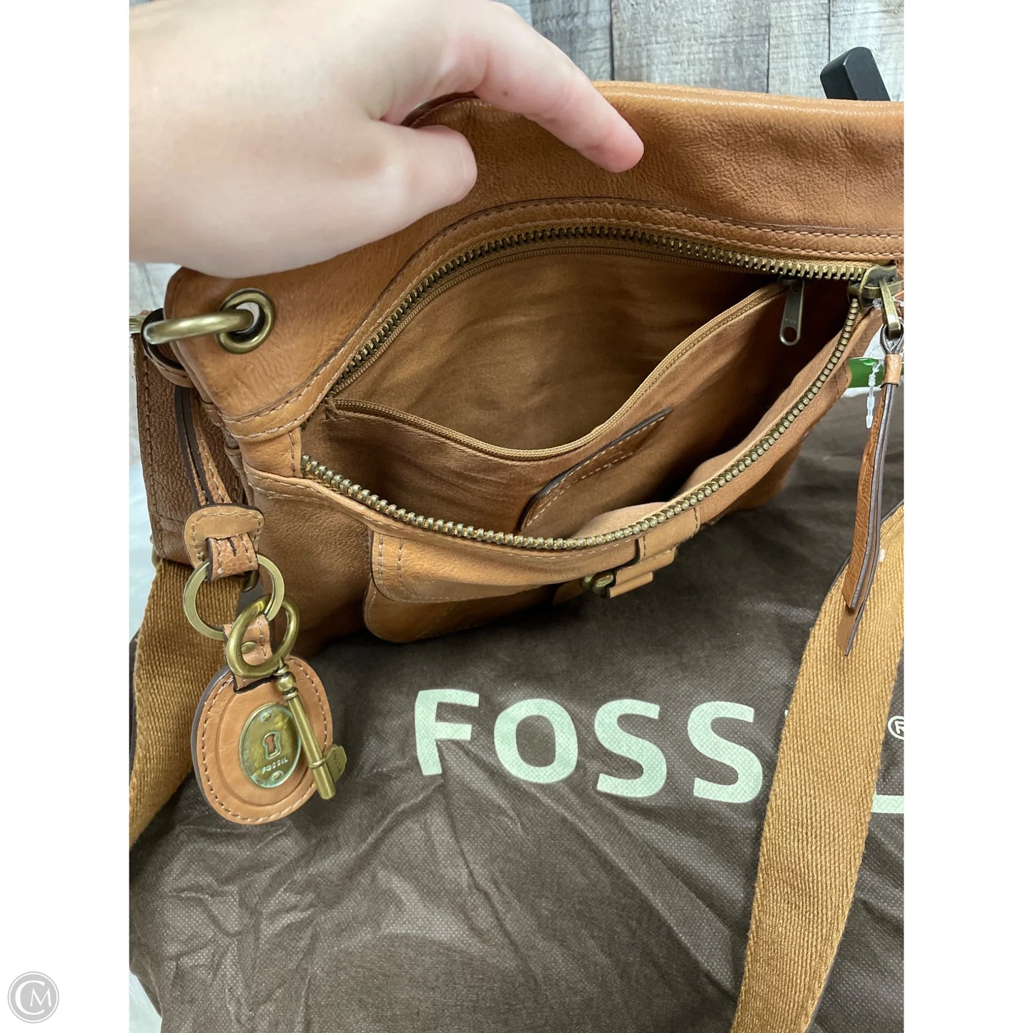 Crossbody Leather By Fossil, Size: Medium