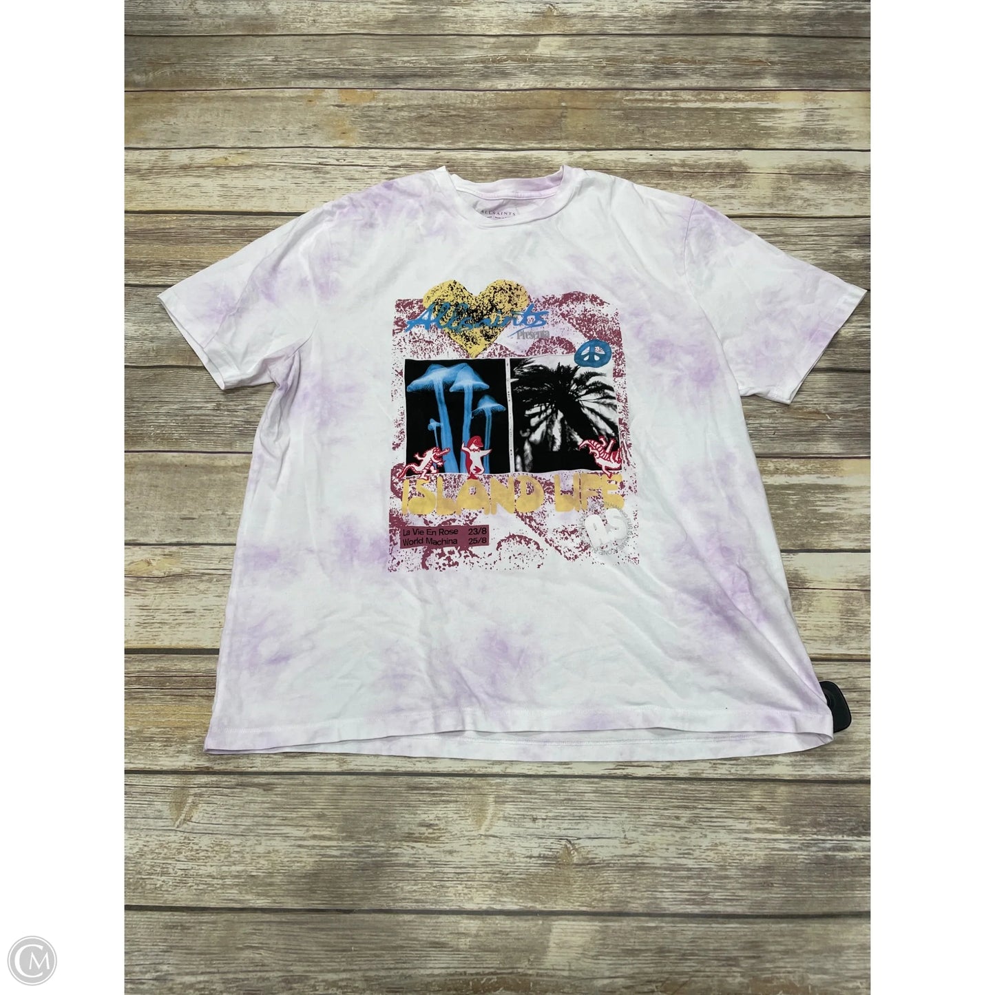 Top Short Sleeve Designer By All Saints In Tie Dye Print, Size: L