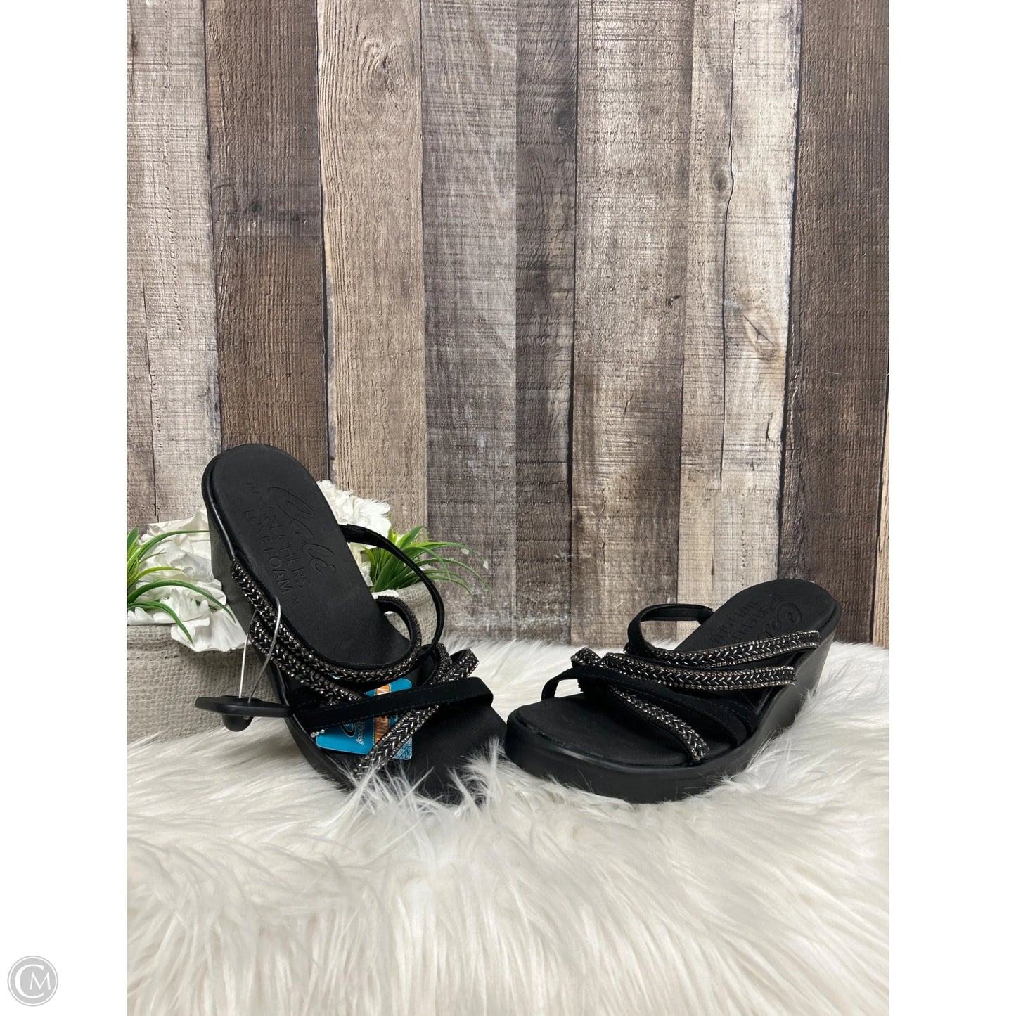Sandals Heels Wedge By Skechers In Black, Size: 9