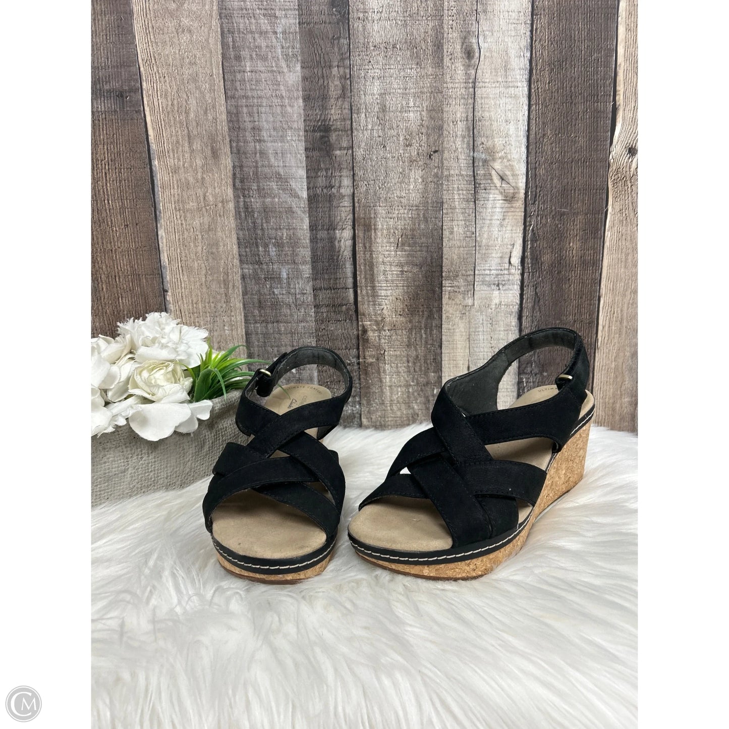 Sandals Heels Wedge By Clarks In Black, Size: 7.5
