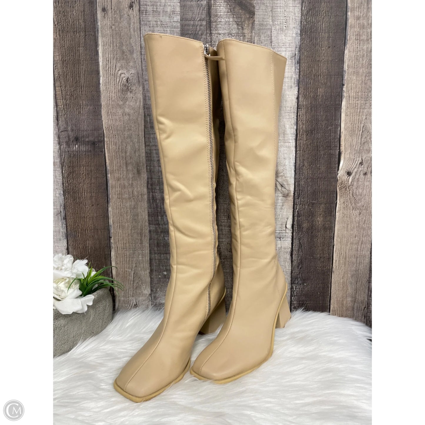 Boots Knee Heels By Cme In Tan, Size: 8