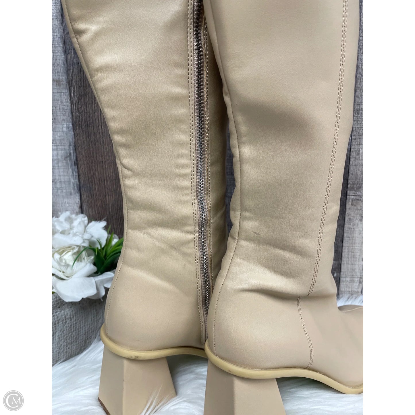 Boots Knee Heels By Cme In Tan, Size: 8