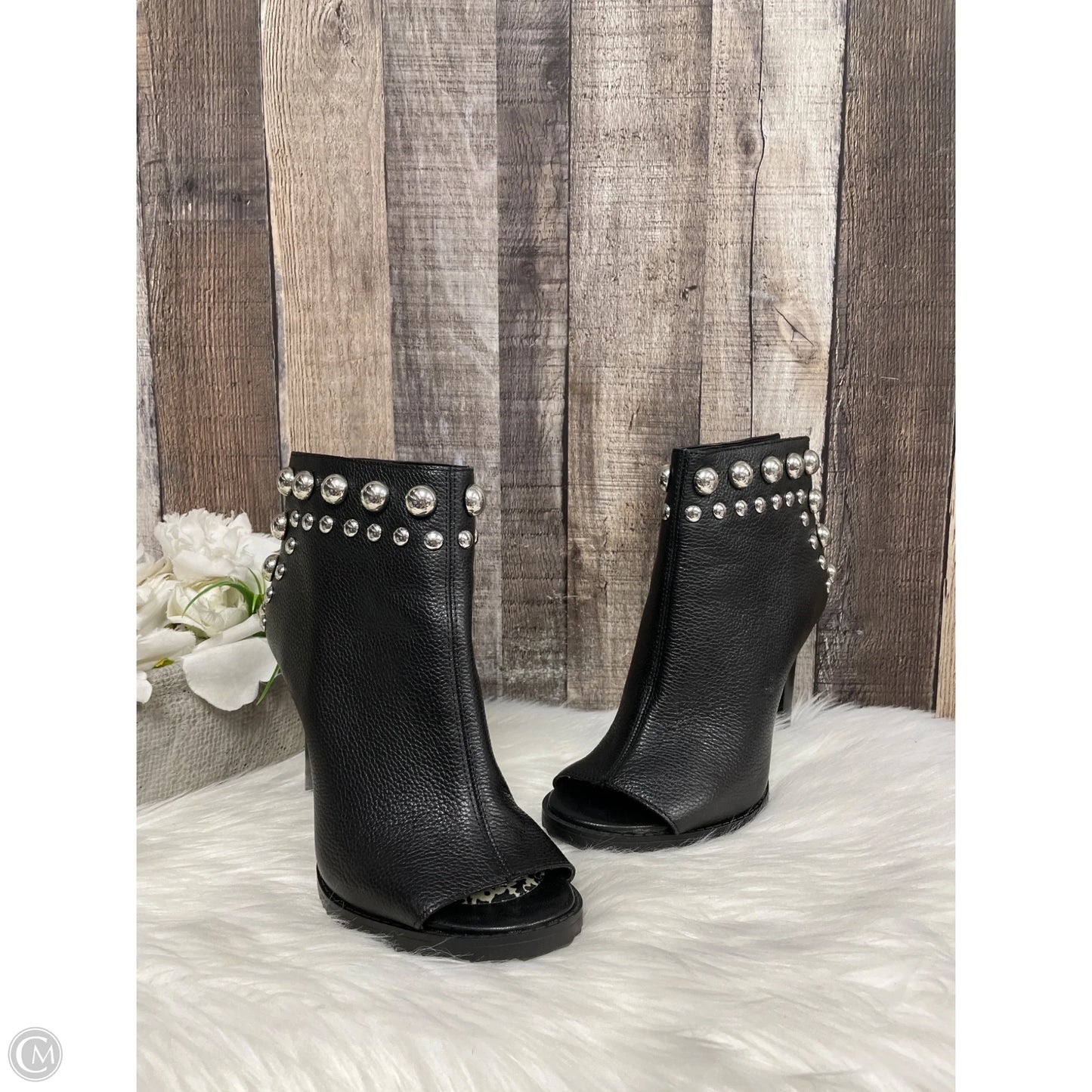 Boots Designer By Karl Lagerfeld In Black & Silver, Size: 7