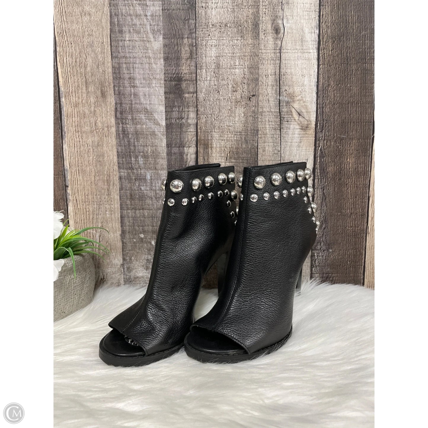 Boots Designer By Karl Lagerfeld In Black & Silver, Size: 7