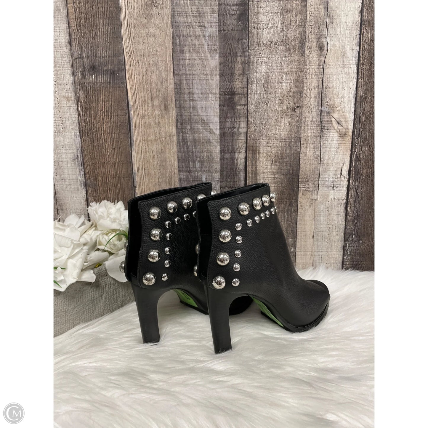 Boots Designer By Karl Lagerfeld In Black & Silver, Size: 7