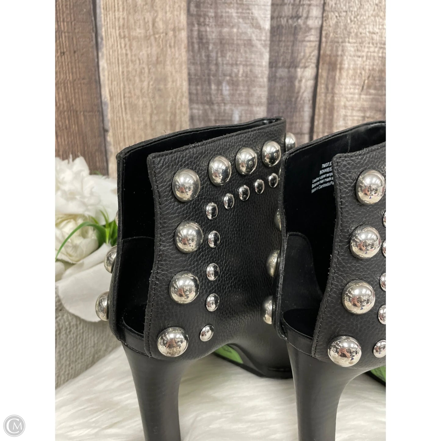 Boots Designer By Karl Lagerfeld In Black & Silver, Size: 7