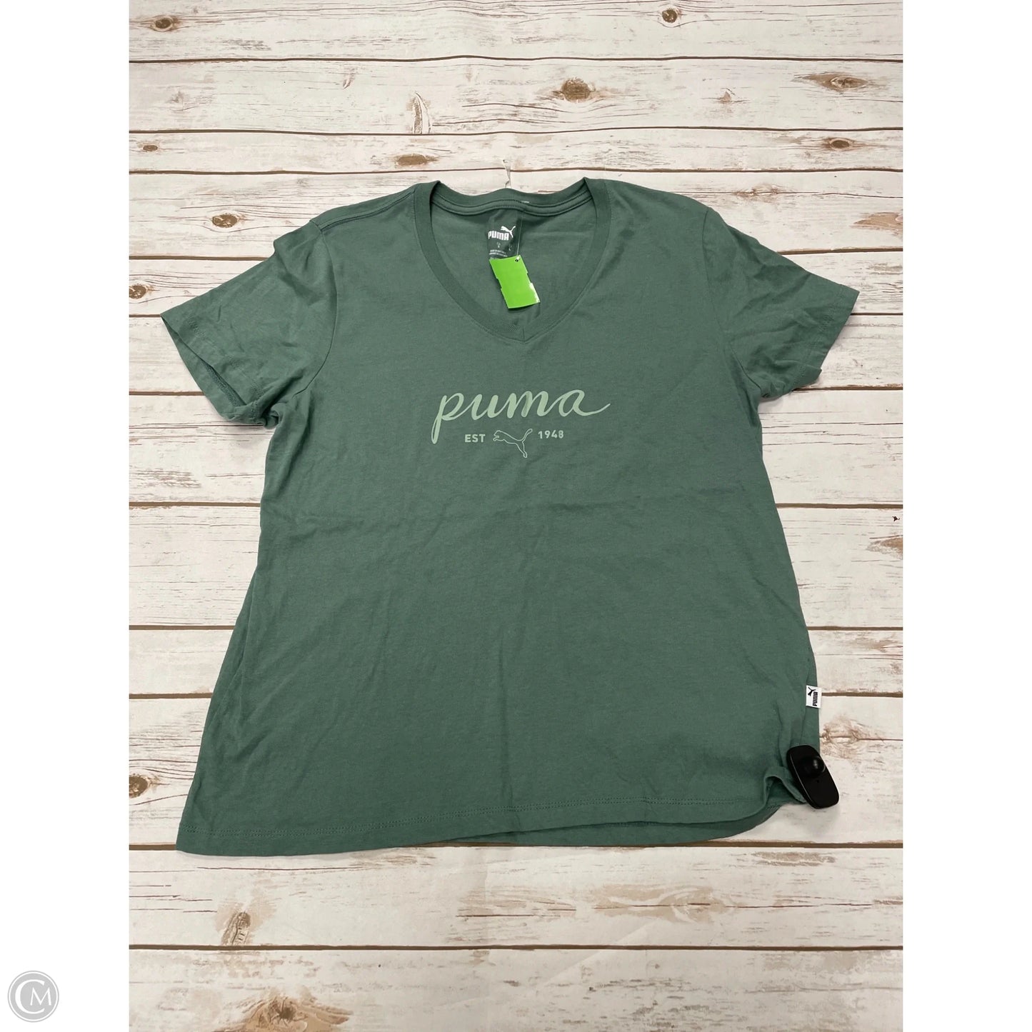 Athletic Top Short Sleeve By Puma In Green, Size: L