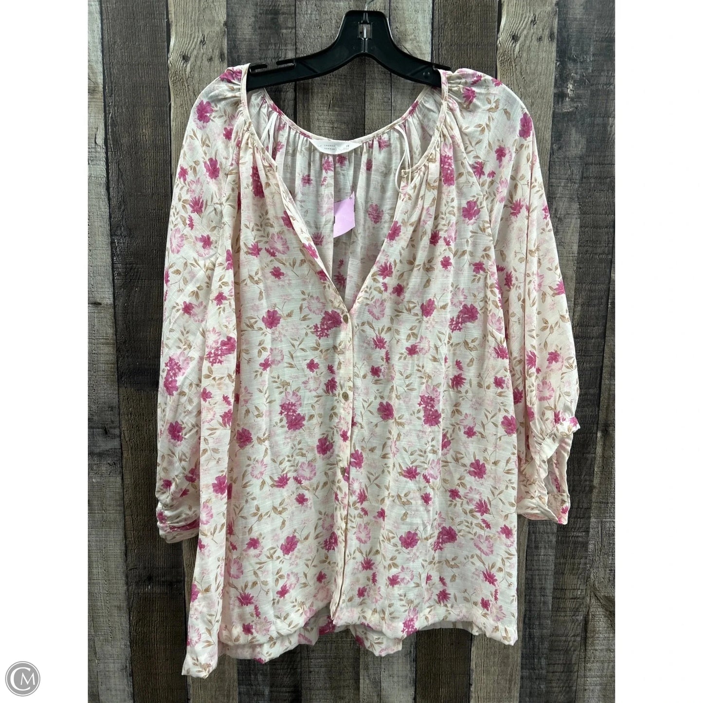 Top 3/4 Sleeve By Lc Lauren Conrad In Floral Print, Size: 2x