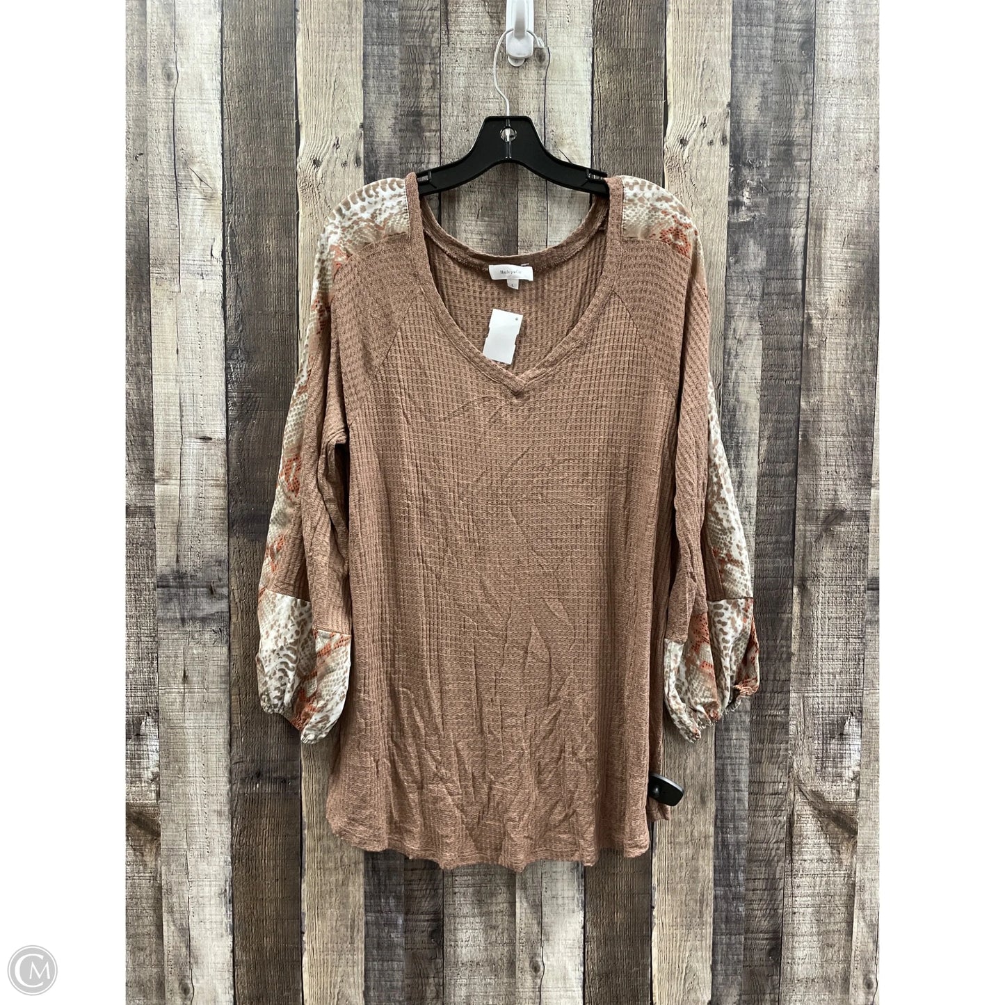 Top Long Sleeve By Cme In Brown, Size: L