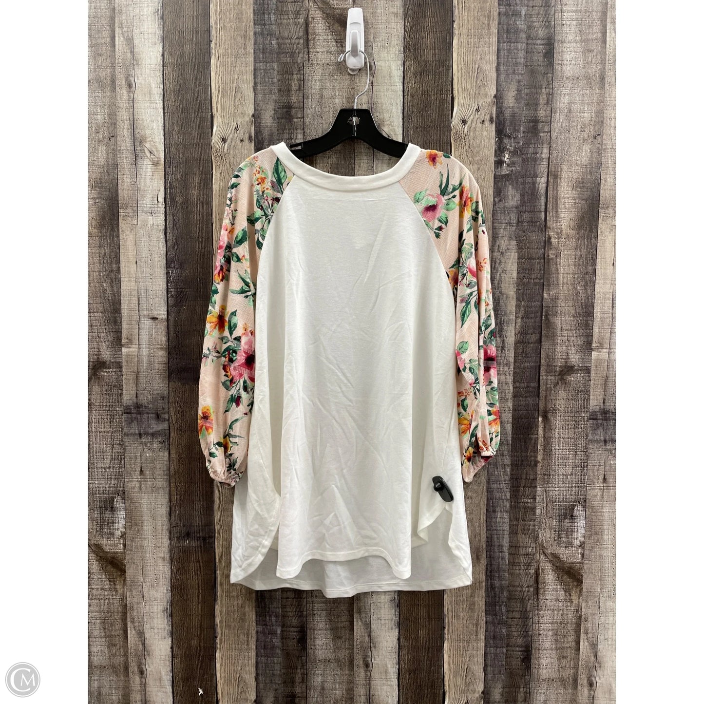 Top Long Sleeve By Cme In Pink & White, Size: 1x