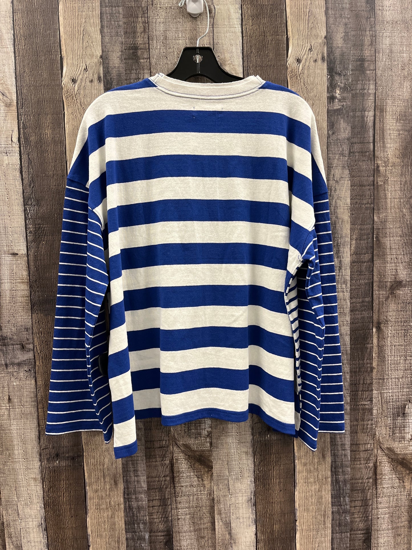 Top Long Sleeve By Madewell In Blue & White, Size: M