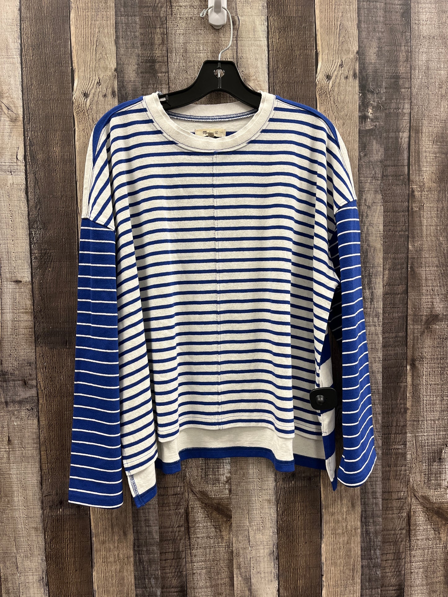 Top Long Sleeve By Madewell In Blue & White, Size: M