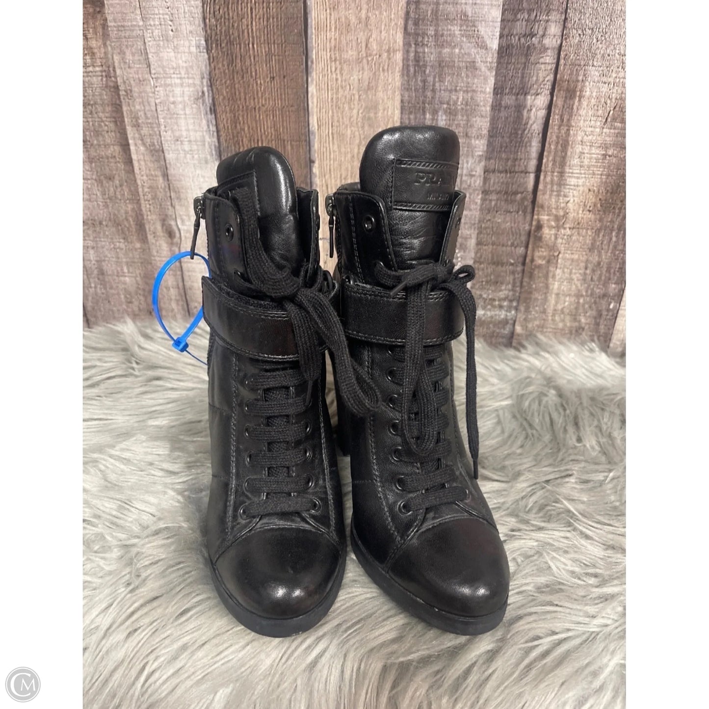 Boots Luxury Designer By Prada In Black, Size: 6